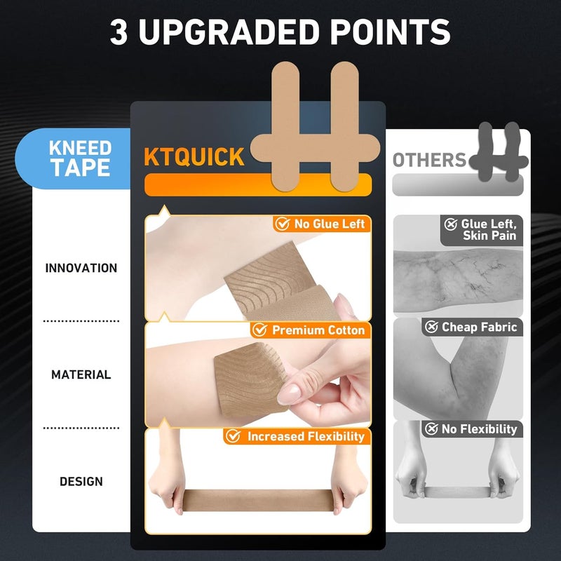 KTQUICK Store PreCut Kinesiology Tape for Lower Back, 12PCS Kinesiology Tape Precut for Lower Back, Original Cotton Waterproof&Breathable Latex-Free, Enhance Elastic Athletic Tape for Support Muscle(Beige) - Image 2